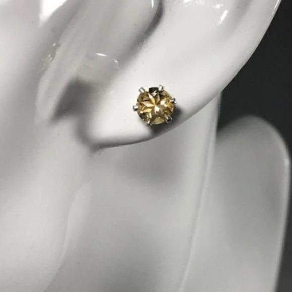 Yellow Citrine Sterling Silver Stud Earrings- AA Grade 6mm Yellow Citrine Studs - Picture 1 of 7